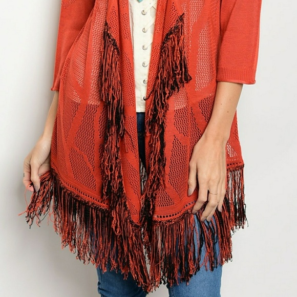 💎PRICE IS FIRM💎BRICK FRINGE KIMONO - Picture 5 of 5